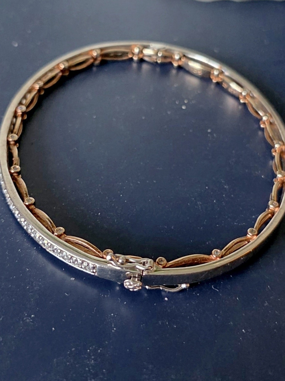 Two-Tone Rose Gold & Silver Crystal Accent Women's Bangle Bracelet